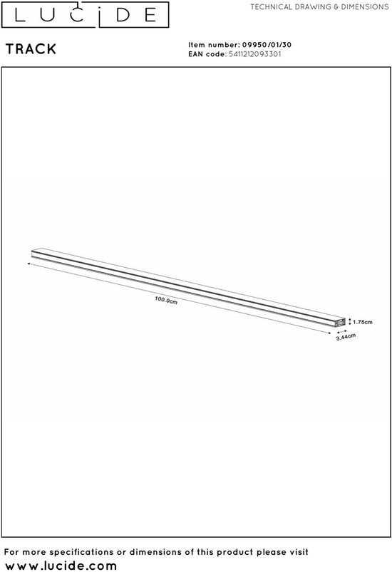 Lucide TRACK Aufputzschiene – 1-phasiges Schienensystem / Schienenbeleuchtung – 1 Meter – Schwarz (Erweiterung)