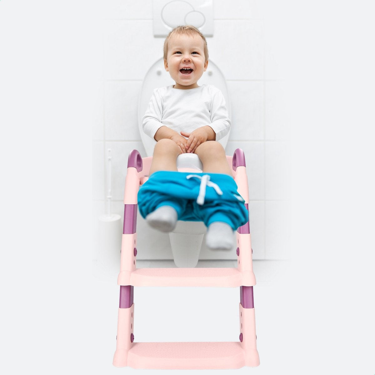 Macx & Macx Toilettentrainer mit Stufen - Toilettensitz mit Griffen und Stufe - Faltbarer Toilettensitz - Toilettentraining für Jungen/Mädchen - Urinale für Kinder/Kleinkinder von 2 bis 7 Jahren - Pink
