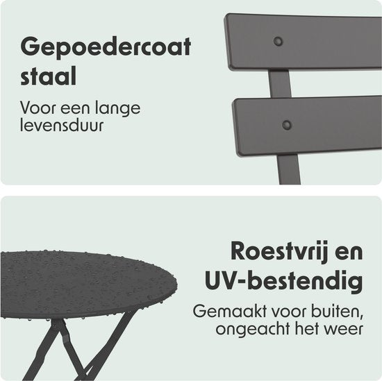 LifeGoods Bistro-Set - Stahl - 3-teilig - Gartenset - klappbar - Balkonset mit Tisch - wetterfest - Dunkelgrau