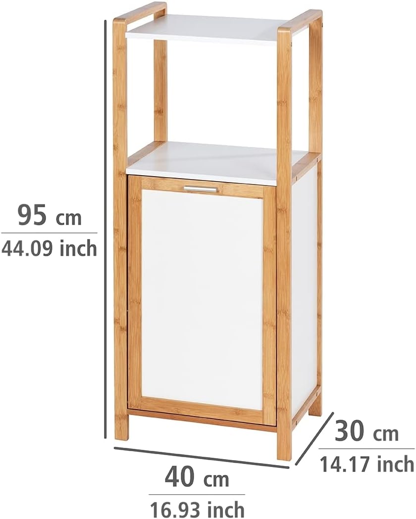 Wenko Finja Wäschekorb mit Ablage – Bambus/Weiß – 40 x 95 x 30 cm