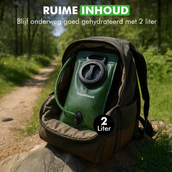 Travelhawk Wasserbeutel - Trinkbeutel - Geeignet für Camelbak Trinkrucksack - Festival Wasserbeutel - BPA frei - 2 Liter - Grün
