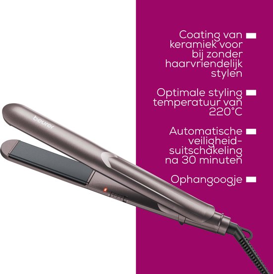Beurer HS 15 Glätteisen – Haarstyler – Schnelles Aufheizen – Keramikbeschichtung – 360°-Schwenkgelenk – Plattenarretierung – 3 Jahre Garantie