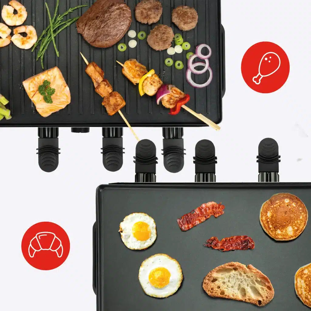 Gourmette Raclette Pure Gourmet-Set – Schwarz – 8 Personen – 21 x 42 cm – PFAS-frei mit wendbarer Grillplatte