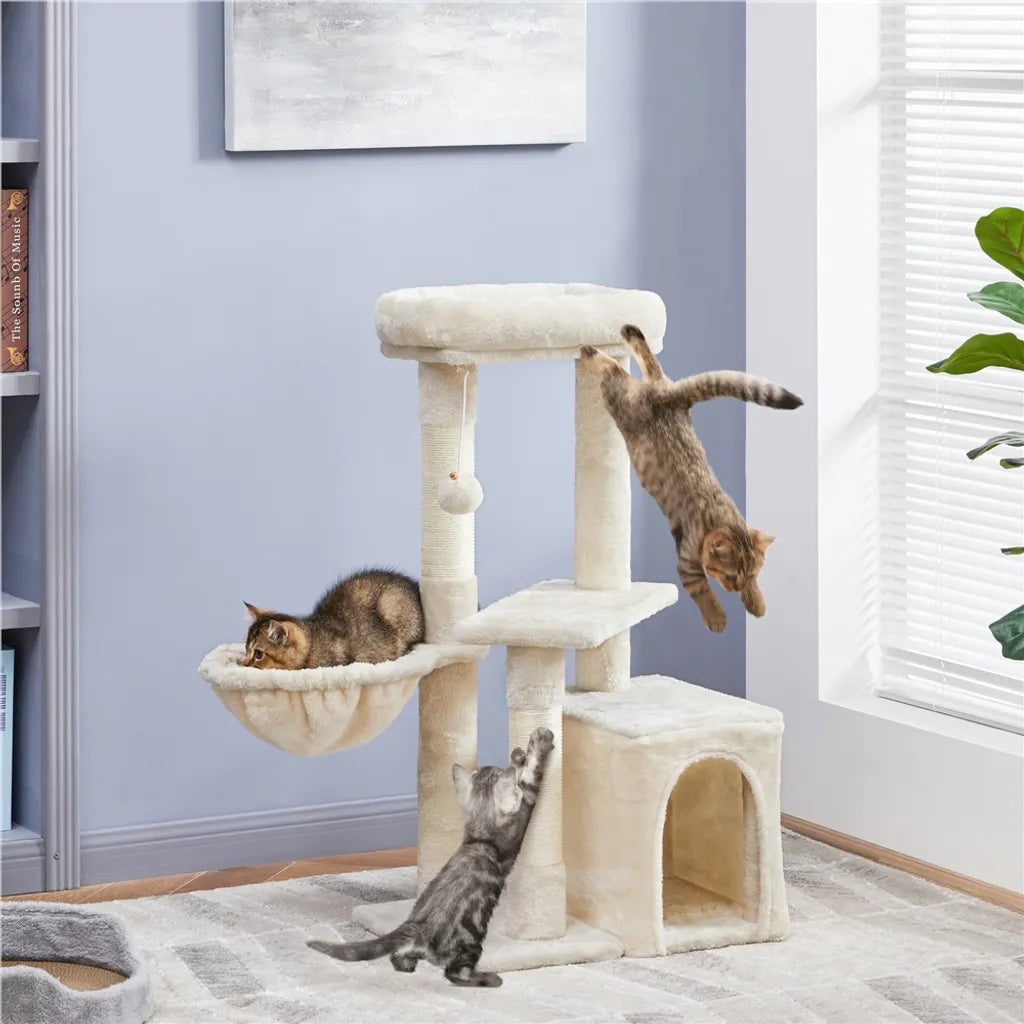 Yaheetech Katzenkratzbaum 87 cm - 3-Schicht - Hängematte - Katzenhaus - Sisal - Beige