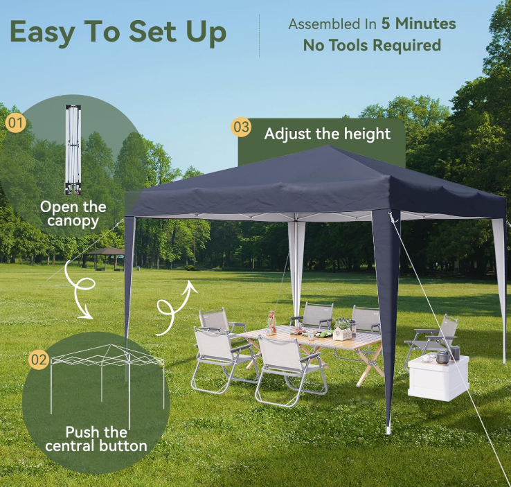 Aoxun Pop-up-Pavillon – Blau – 3 x 3 x 2,6 m – Metallgestell, inklusive Tragetasche