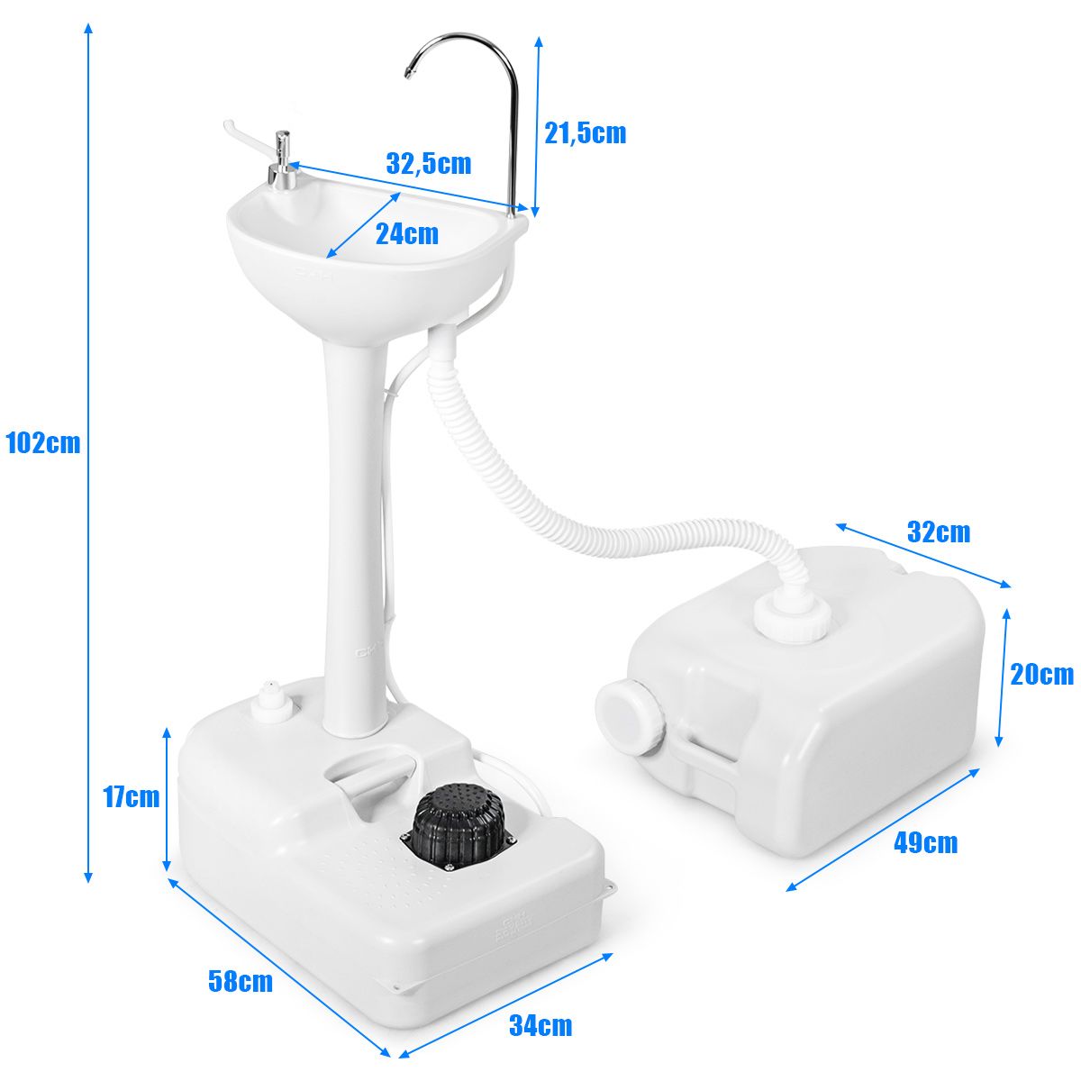Coast Portable Camping Waschbecken - 17 L Wassertank - Handtuchhalter - Seifenspender - Weiß