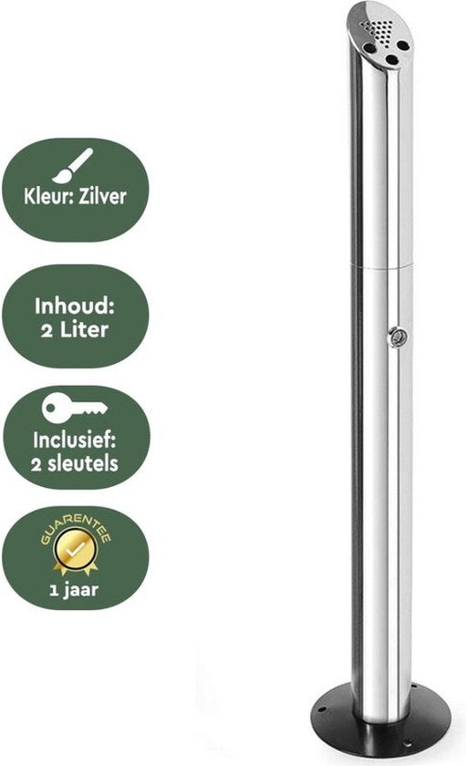 BRASQ Edelstahl Aschenbecher Upright mit 2 Liter Fassungsvermögen Raucherstange Rauchsäule - 21x21x92 cm - Upright Aschenbecher für den Innen- und Außenbereich