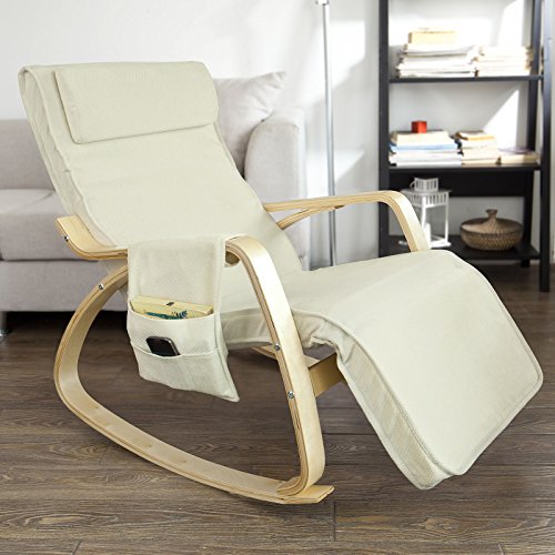 SoBuy Schaukelstuhl FST18 – Verstellbare Fußstütze und Seitentasche – 56 × 80 × 90 cm
