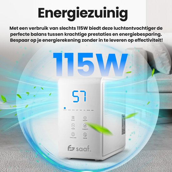 Luftentfeuchter - 8L/Tag - Für Schlafzimmer, Bad, Wohnzimmer & Keller - bis zu 40m2 - Luftentfeuchter - Saaf Dehu PRO