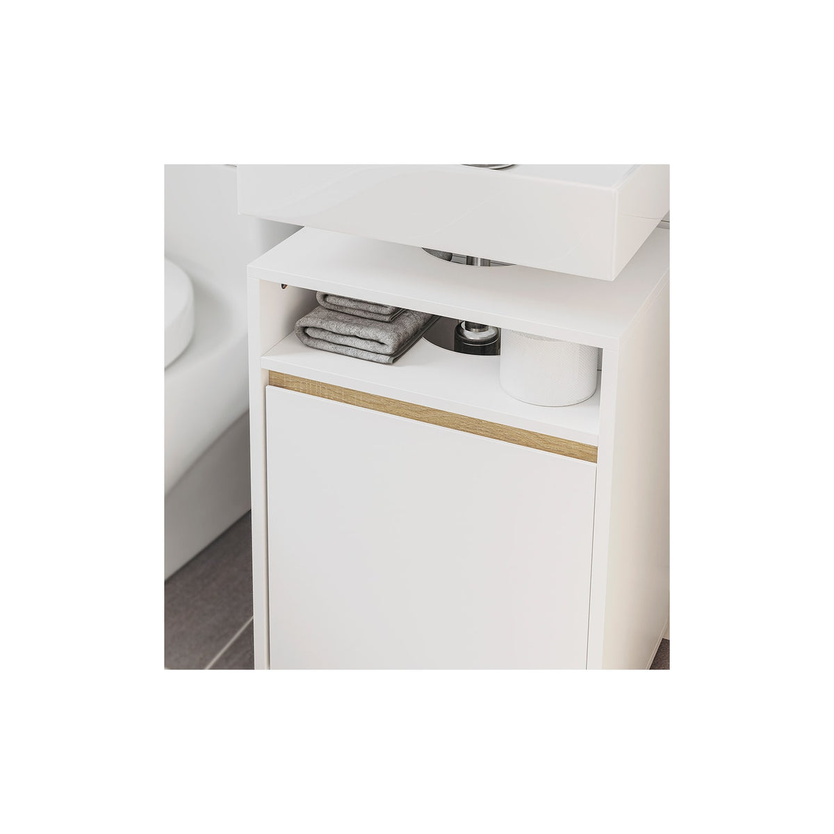SoBuy Waschtischunterschrank mit 1 Tür – Weiß – 40 x 36 x 60 cm – mit offenem Fach, modern