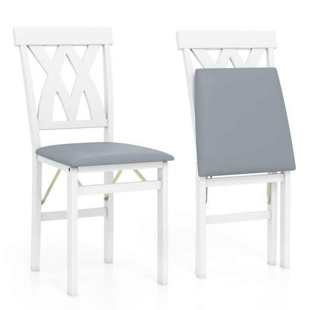 Coast 2er-Set klappbare Esszimmerstühle, Stühle ohne Armlehnen mit Lattenlehne und gepolstertem Kissen – Kautschukholz – 41 x 53 x 91 cm – Weiß