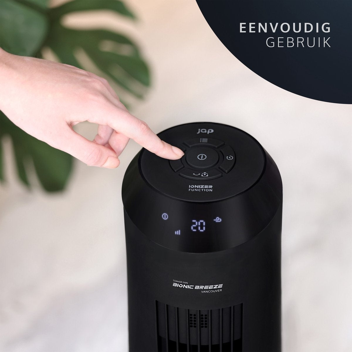 JAP Vancouver - Leiser Turmventilator - Luftreiniger - Fernbedienung und Timer - Oszillierender Säulenventilator - Design-Ventilator aufrecht - Standventilator - Mattschwarz