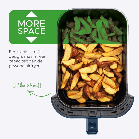 Bourgini Slimfit Airfryer XL Blau - Heißluftfritteuse - 5 Liter - 1500W - PFAS frei