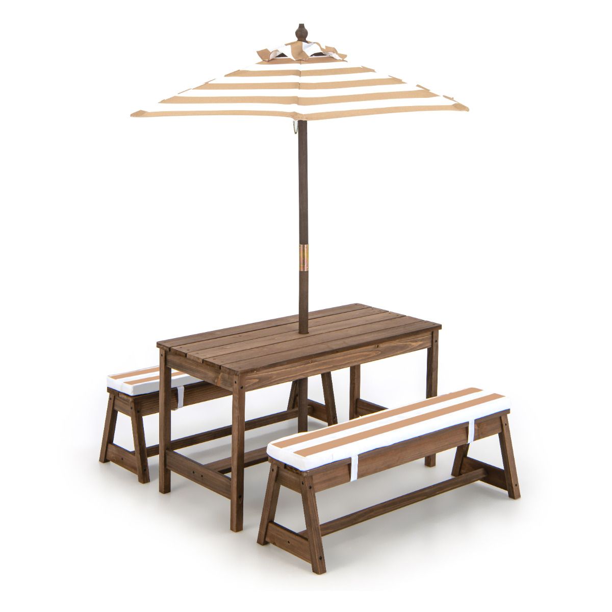 Coast Kids Picknicktisch mit Sonnenschirm und Kissen - 89 x 85 x 47 cm - Farbe Kaffee - Activity Tisch- und Stuhlset für drinnen und draußen