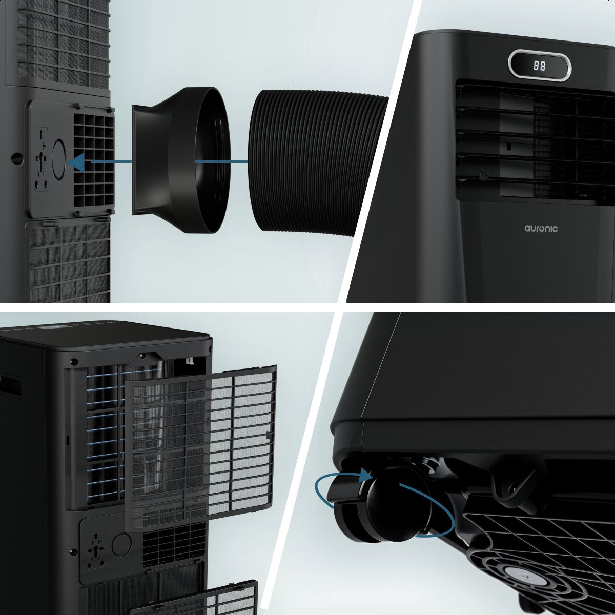 Auronic Mobile Klimaanlage Weiß – 7000 BTU – Bis zu 20 m² – 3-in-1 – Mit Fensterdichtungssätzen