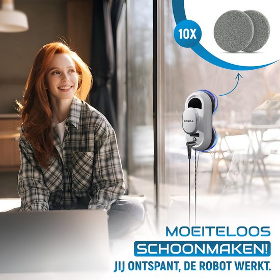 Powell Roboter-Fensterreiniger - Fensterreiniger - Elektrischer Fensterwischer - 3000Pa starke Saugkraft - Fernbedienung - Weiß