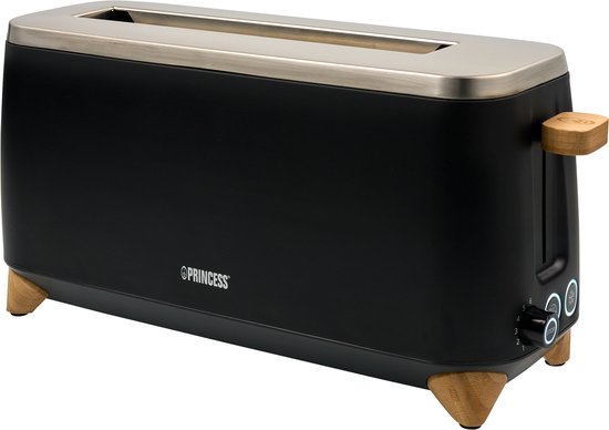 Princess 142361 Toaster Pure – 6 Bräunungsstufen – 1000 W – Bambus – schwarz