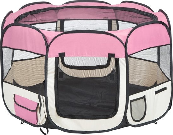 tectake Faltbarer Welpenauslauf - Rosa - 125 x 125 x 64 cm - inkl. Tragetasche