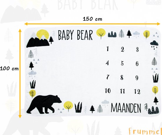 Frummel Milestone Blanket 'Bear' - Milestone Blanket - Milestone Baby - Baby Geschenk Junge - Baby Geschenk Mädchen - Baby Shower Geschenk - Baby Geschenk - Milestone Blanket in Dutch - Muttertagsgeschenk - 100 x 150 cm