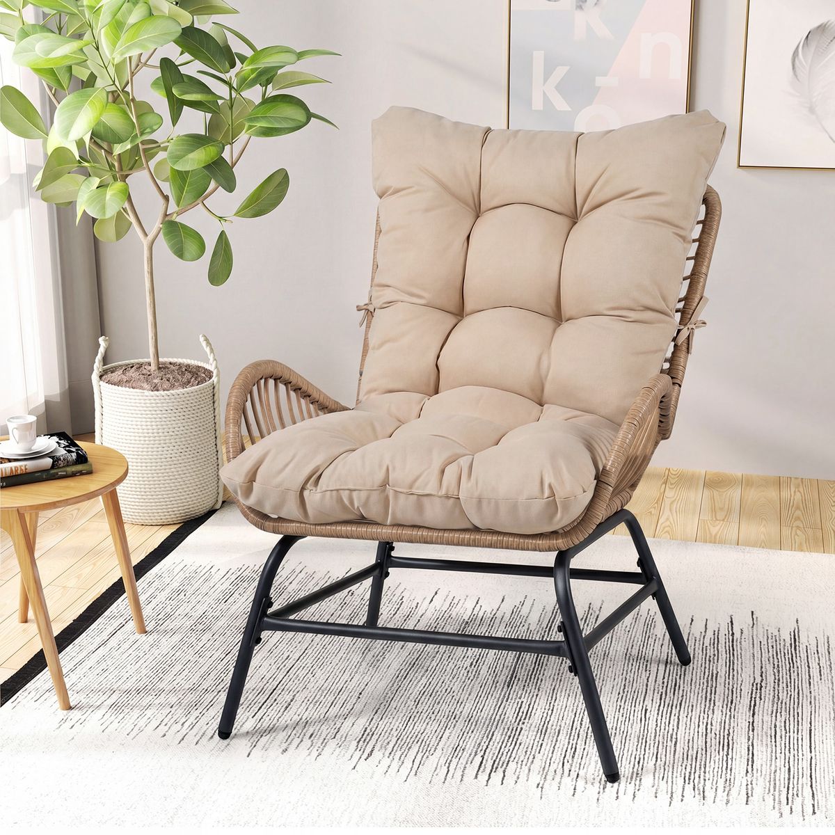 Coast Rotan Gartenstuhl – ergonomisches Design – inklusive dickem Kissen – beige – 1 Stück