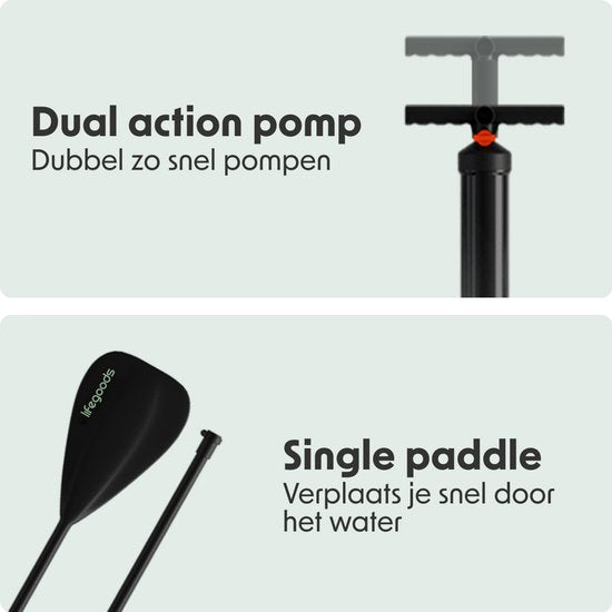 LifeGoods SUP Board All-round Compact - 100 KG Belastbarkeit - 300 x 76 cm - Aufblasbar - Komplettes SUP Paket - Grün/Leger Grün