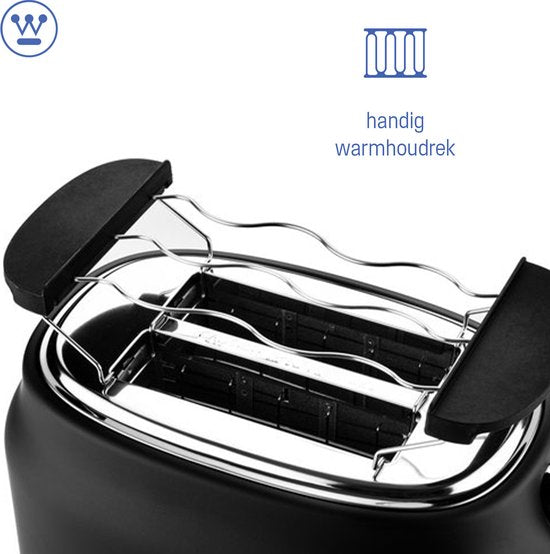 Westinghouse Retro-Toaster - 2 Scheiben - Extra breite Schlitze - Warmhaltegestell - 815W - Schwarz