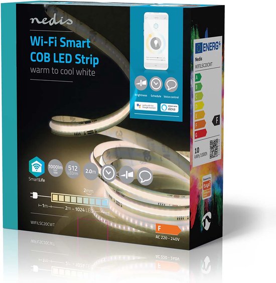Nedis SmartLife LED-Streifen - Wi-Fi - Warm- bis kaltweiß - COB - 2,00 m - IP20 - 2700 - 6500 K - 1000 lm - Android / IOS