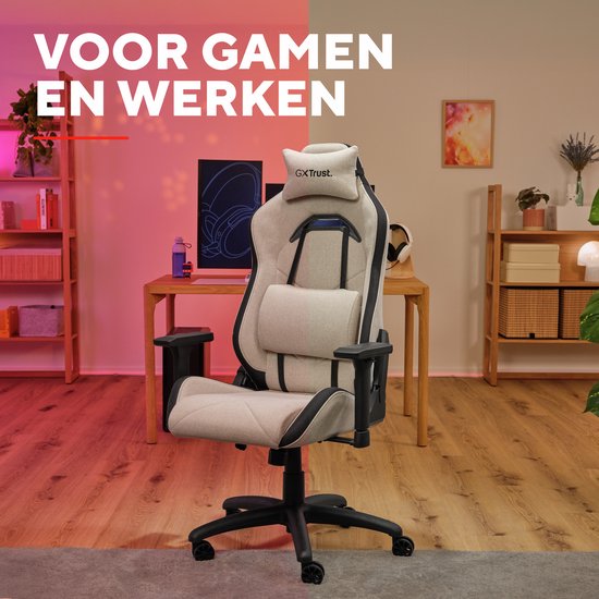 Trust GXT 723 Ruya Gaming-Stuhl – Bequemer Stoffbezug – Beige