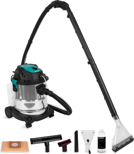 VONROC Teppichreiniger - 1400W - Zum Nass- und Trockensaugen - inkl. Reinigungsmittel - Schwarz