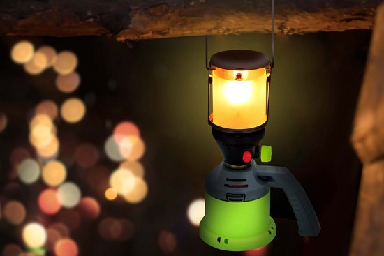 Kinzo Gaslampe – Campinglampe mit Gasbetrieb – Mit Piezo-Zündung und Tragegriff – Inklusive 3 Gasschläuche – 500 W