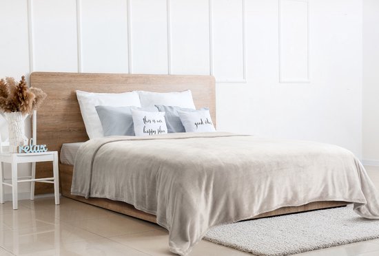 H&C Luxury Plaid 240x220 - Große Decke - Extra weich - Beige