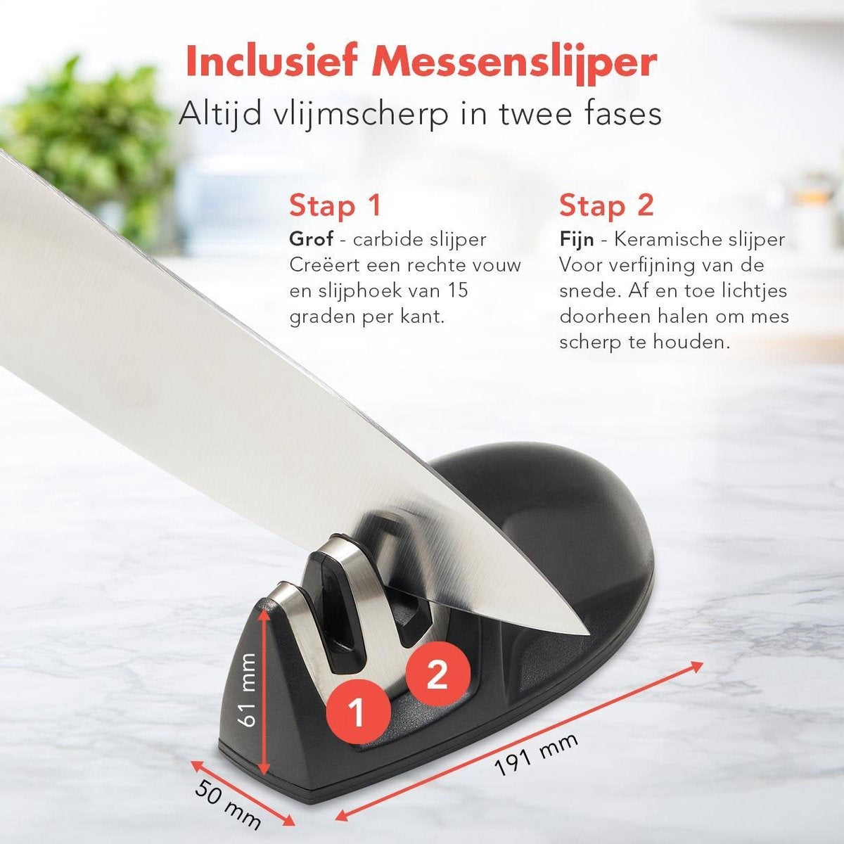 KitchenBrothers Messerset - Messerblock - 17-teilig - mit Küchenschere und Messerschärfer - rostfreier Stahl/Schwarz