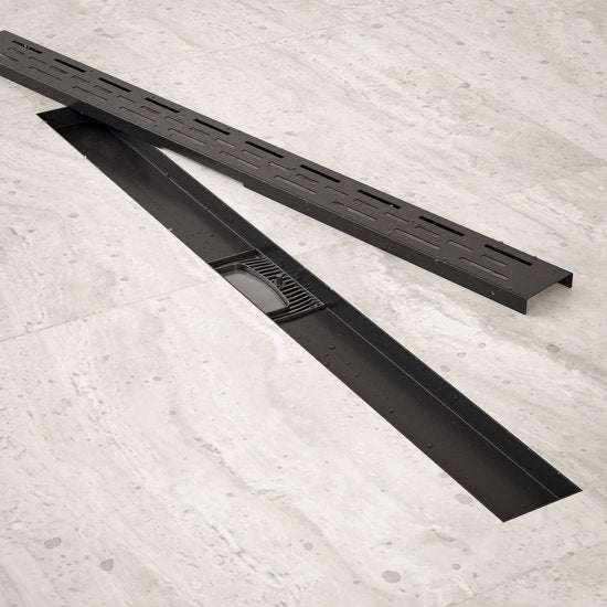 Duschrinne - 80cm - Mattschwarz - Standard Gitterrost - Edelstahl - Mit Flansch