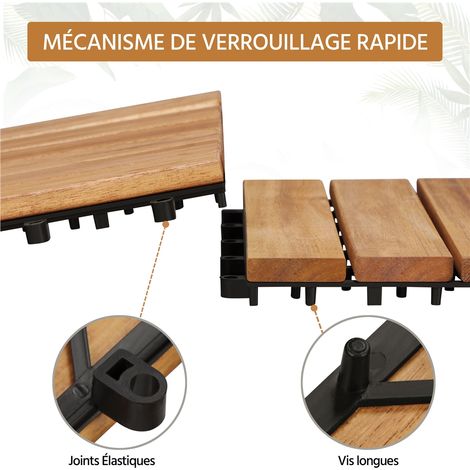 Yaheetech Terrassenfliesen aus Akazienholz, 10er-Set – 31 x 31 cm – Klickfliesen für Garten, Balkon und Terrasse
