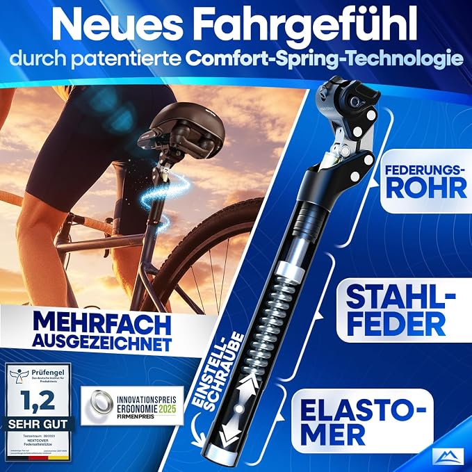Nextcover Federnde Sattelstütze 27,2 mm – Comfort-Spring – Aluminium – Schwarz