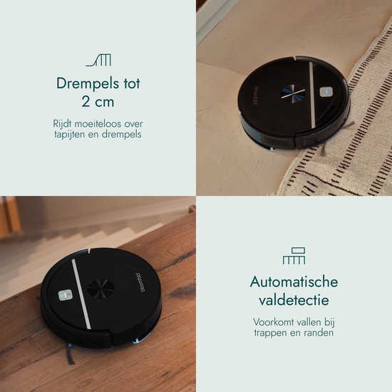 Bloomfold Sweep Roboterstaubsauger mit Wischfunktion – Intelligenter Roboterstaubsauger, 3500 Pa, 130 Min., App & Google Home – Ultradünn (7,3 cm) – Geeignet für Tierhaare