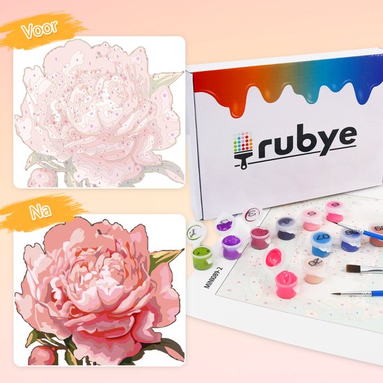 Rubye® Malen nach Zahlen Erwachsene - Rose & Sonnenblume - Inklusive Farbe und Pinsel - Leinwand Malerei Leinwand - Farben nach Zahlen - Doppel Set - 15x20cm