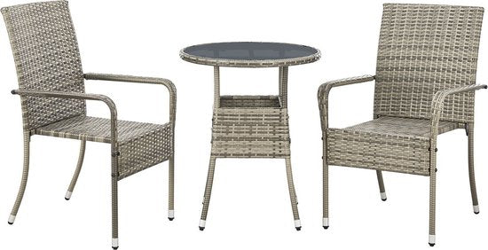 Juskys Polyrotan Gartentisch / Beistelltisch / Balkontisch Yoro - Rund - 60 cm - Grau - Inkl. Glasplatte