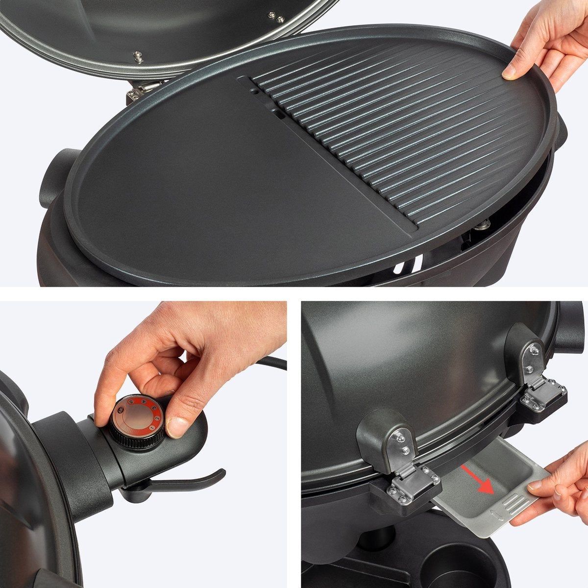 KitchenBrothers Elektrogrill - mit Grillplatte - Antihaftbeschichtung - Inkl. Ablage/Halterungen - Grillfläche 46,5x33,8cm - bis zu 300Â°C - 2400W - Schwarz