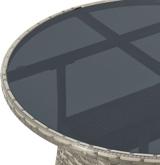 Juskys Polyrotan Gartentisch / Beistelltisch / Balkontisch Yoro - Rund - 80 cm - Grau - Inkl. Glasplatte