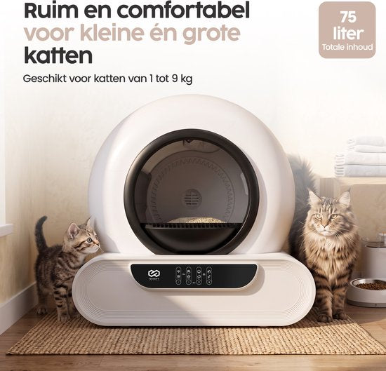 Infinity Goods Automatisches Katzenklo XXL – Selbstreinigendes Katzenklo – inkl. App – 75 l – mit Katzenklo-Matte und 3 Rollen Aufbewahrungsbeuteln