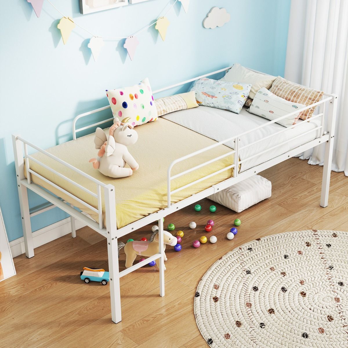 Coast Hochbett mit Lattenrost – platzsparendes Etagenbett – Metallgestell – schwarz