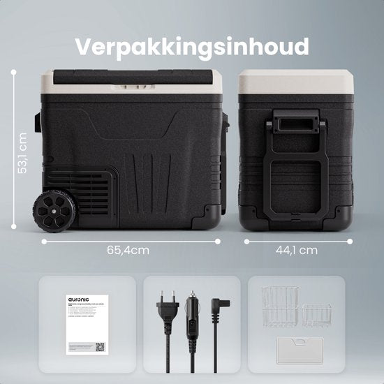 Auronic Electric Cool Box - Kompressor - 50L - 12V und 240V - Camping Kühlschrank - Frigobox Auto - Mit Rädern und Griff - Schwarz