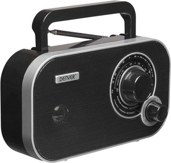 Denver - FM Radio - Retro - Funktioniert mit Batterie oder Netzstrom - Küchenradio - Tragbares Radio - TR51 - Schwarz