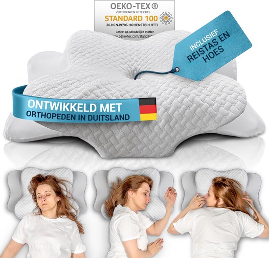 Glückstoff Orthopädisches Kissen bei Nackenbeschwerden mit Memory-Schaum – hypoallergenes, ergonomisches Kissen, bei Nacken- und Rückenschmerzen, für alle Schlafpositionen geeignet, inklusive Jutesack