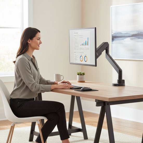 Skoov Monitorarm mit Gasfeder - Für 13 bis 57 Zoll - 27KG Tragfähigkeit - Breitbildschirm - Halterung für 1 Bildschirm - Monitor - Ständer - Halterung - Extra stabil - Schwarz