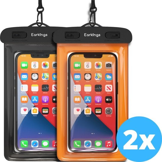 Wasserdichte Handytaschen - Drybag 2er Set - Unterwasser Handytasche für alle Handys - Wasserdichte Handytasche Earkings - Schwarz & Orange