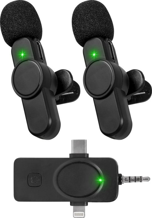 Nuvance - Drahtloses Mikrofon - 2 Stück - Geeignet für Klinke 3,5 mm, USB-C und Lightning - Krawattennadel-Mikrofon - Lavalier-Mikrofon Drahtlos - Mikrofone - Plug & Play