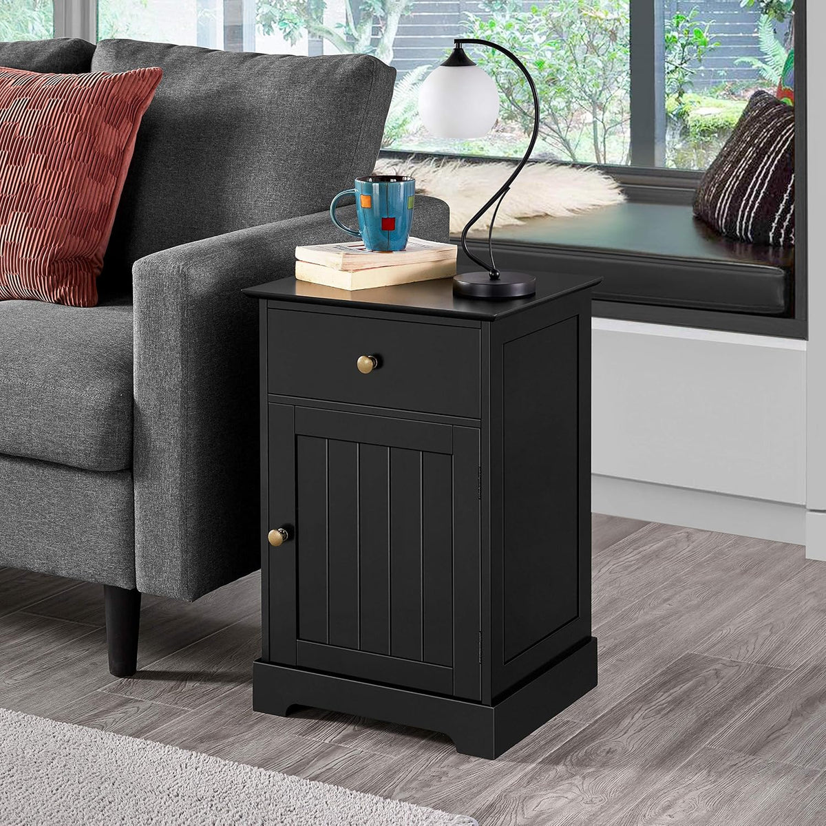 Yaheetech Nachttisch – Schwarz – 40 x 35 x 60 cm – Mit Schublade und verstellbarem Einlegeboden