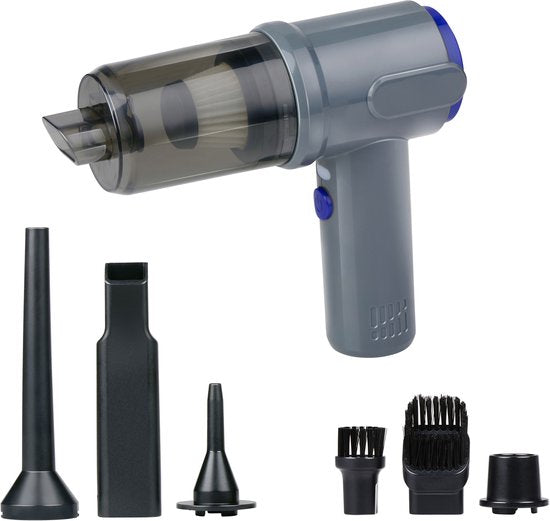 All Ride Kabelloser Autostaubsauger 36 W – Handstaubsauger mit 6 Aufsätzen – Über USB-C aufladbarer, kabelloser Autostaubsauger – Handstaubsauger mit Saug- und Blasfunktion – Grau/Blau